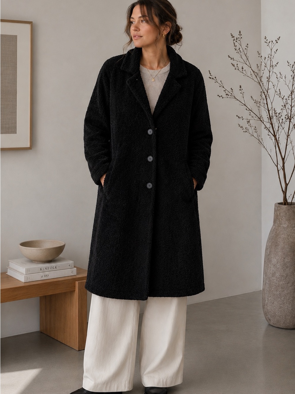 Dance In Paris Vintage Scandi Quiet Luxury Fleece Long Line Jacket Size L